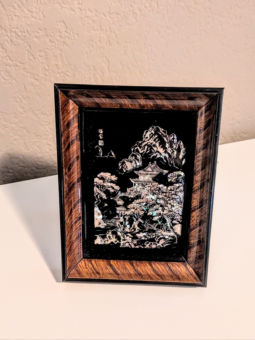 Abalone Japanese Pagoda Picture In Wood Frame